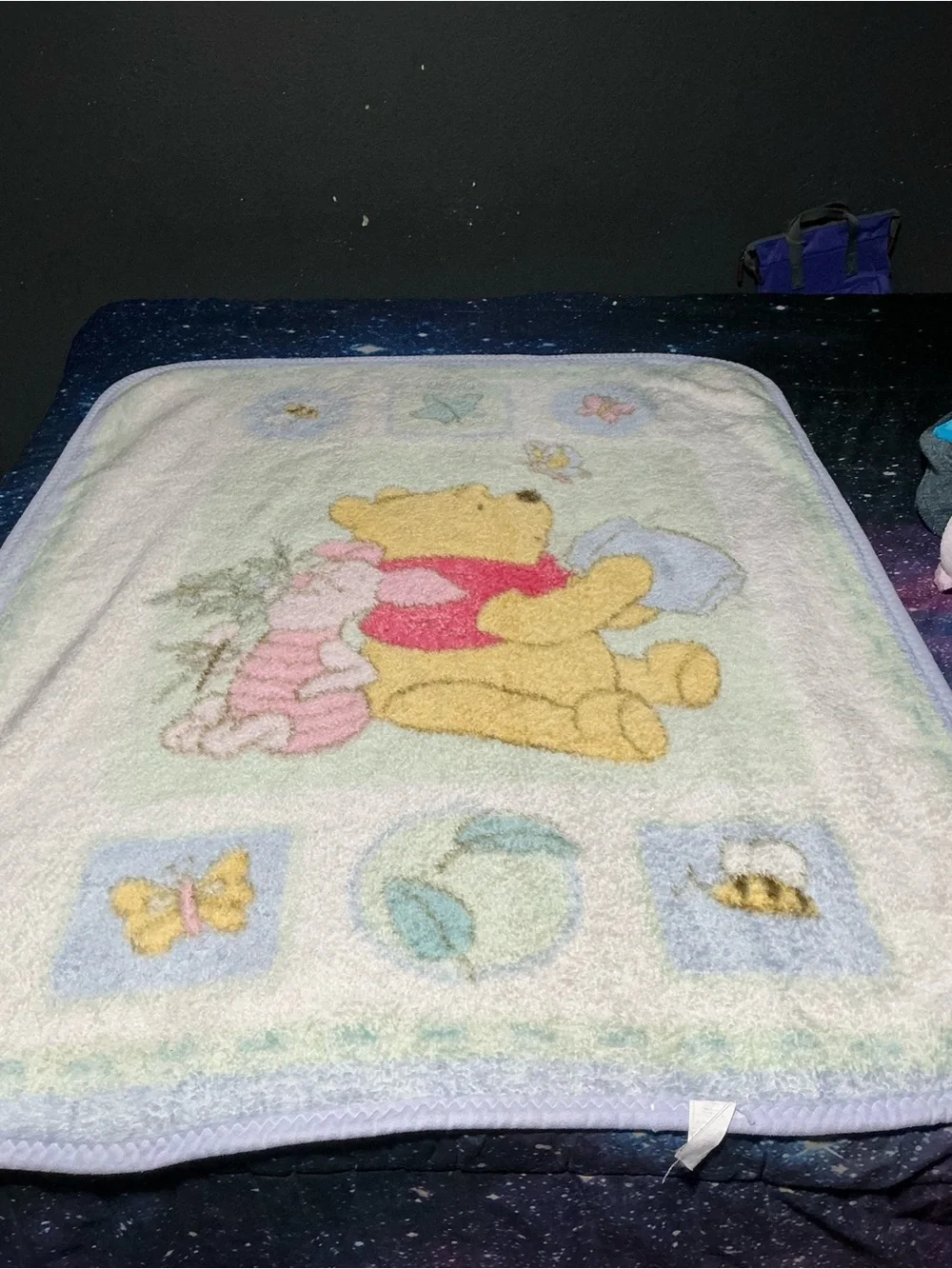 Disney Winnie the Pooh Plush Baby Blanket in Yellow, Pink, Blue and Cream